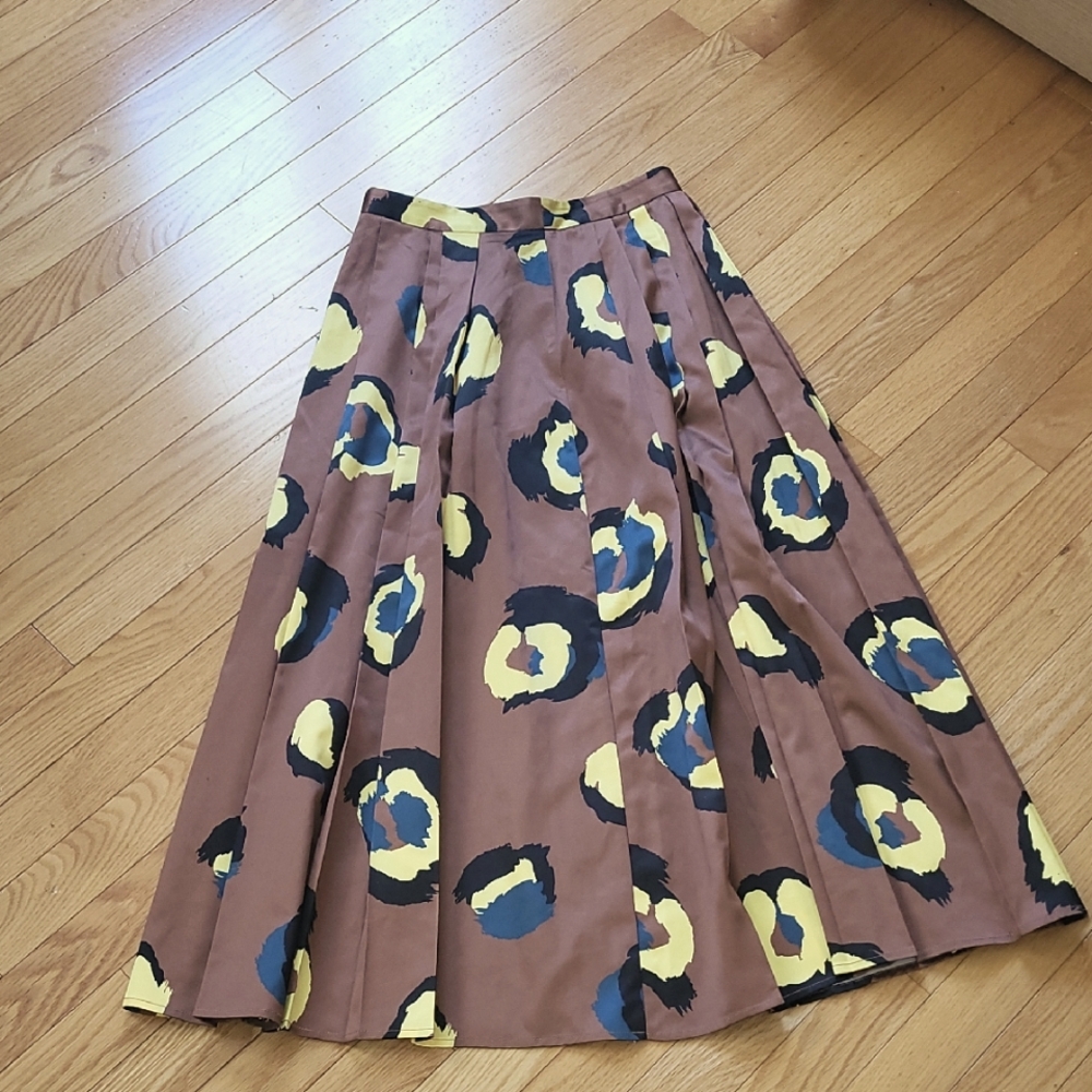 EUC Brown and Yellow Patterned Women's Midi Skirt XS Icone